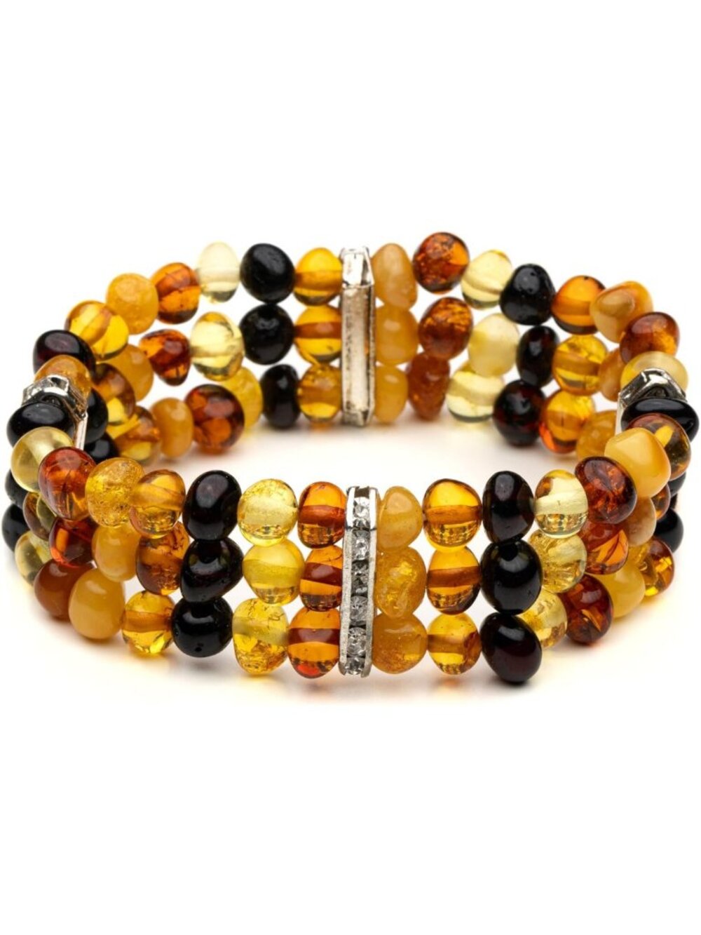 Polished Baltic Amber Baroque Triple Stretch Bracelet - Natural Healing Jewelry